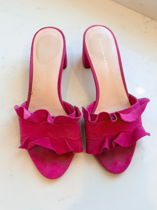 Loeffler Randall Shoes - Loeffler Randall Ruffle Slide Sandals Mules Hot Pink Fuchsia Suede Size 7